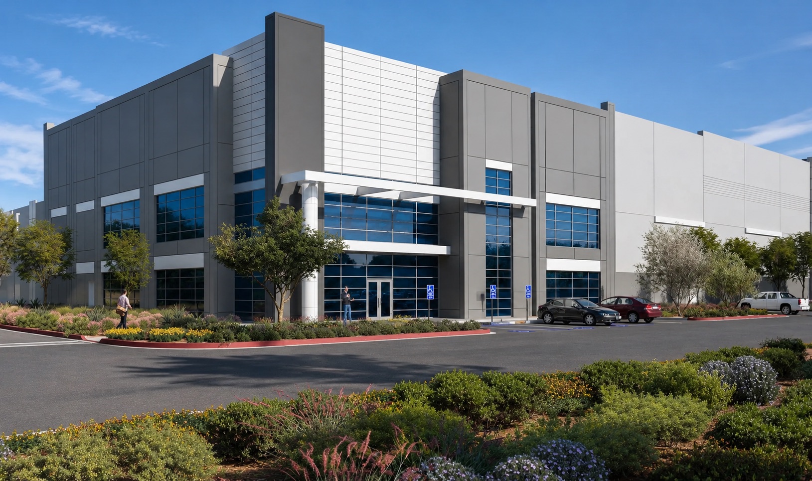 San Bernardino fulfillment center — a 1.1M sf hyperscale distribution facility, tilt-up exterior and main entrance